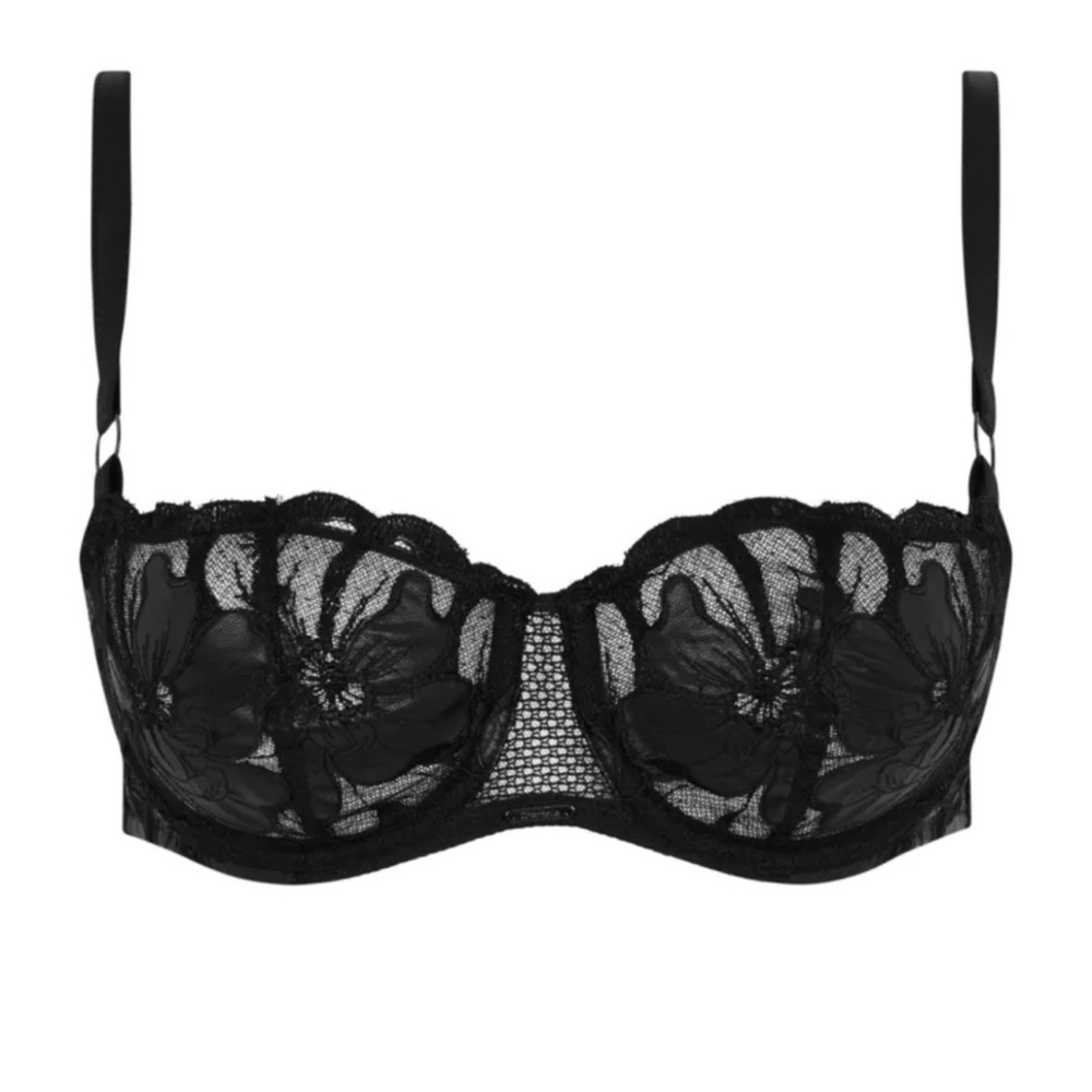 Chantelle Fleurs Signature Black Faux Leather Demi Bra Size 38C